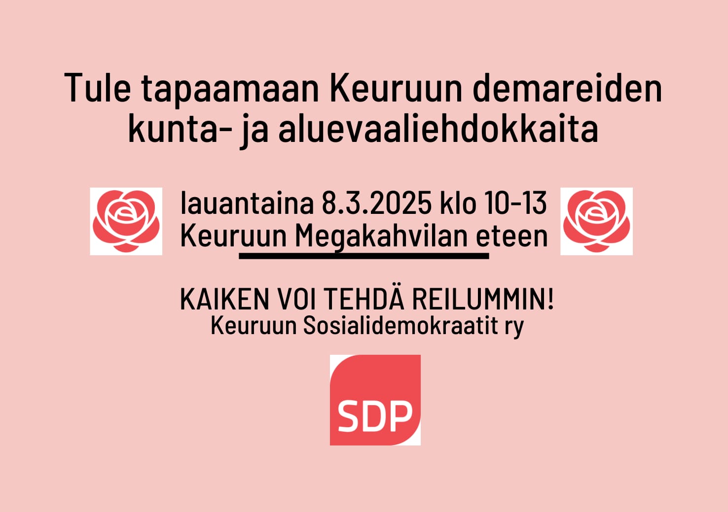 Tule tapaamaan Keuruun demareiden kunta- ja aluevaaliehdoikkaita 8.3.2025