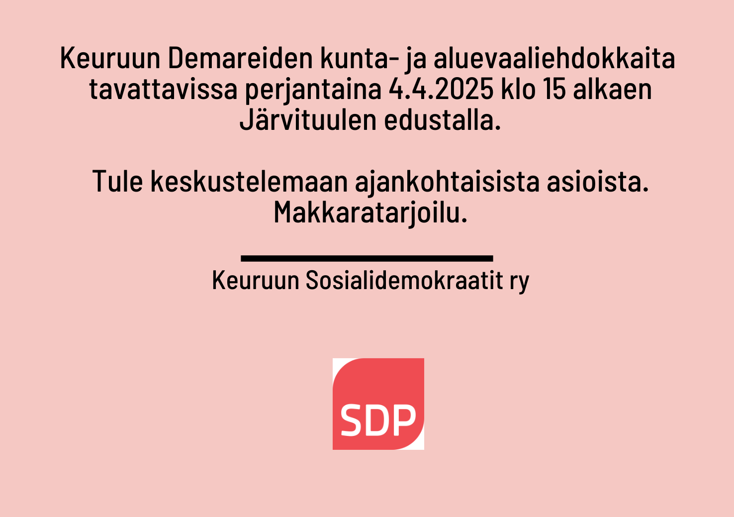 Demarit tavattavissa 4.4. Järvituulen edustalla klo 15 ->