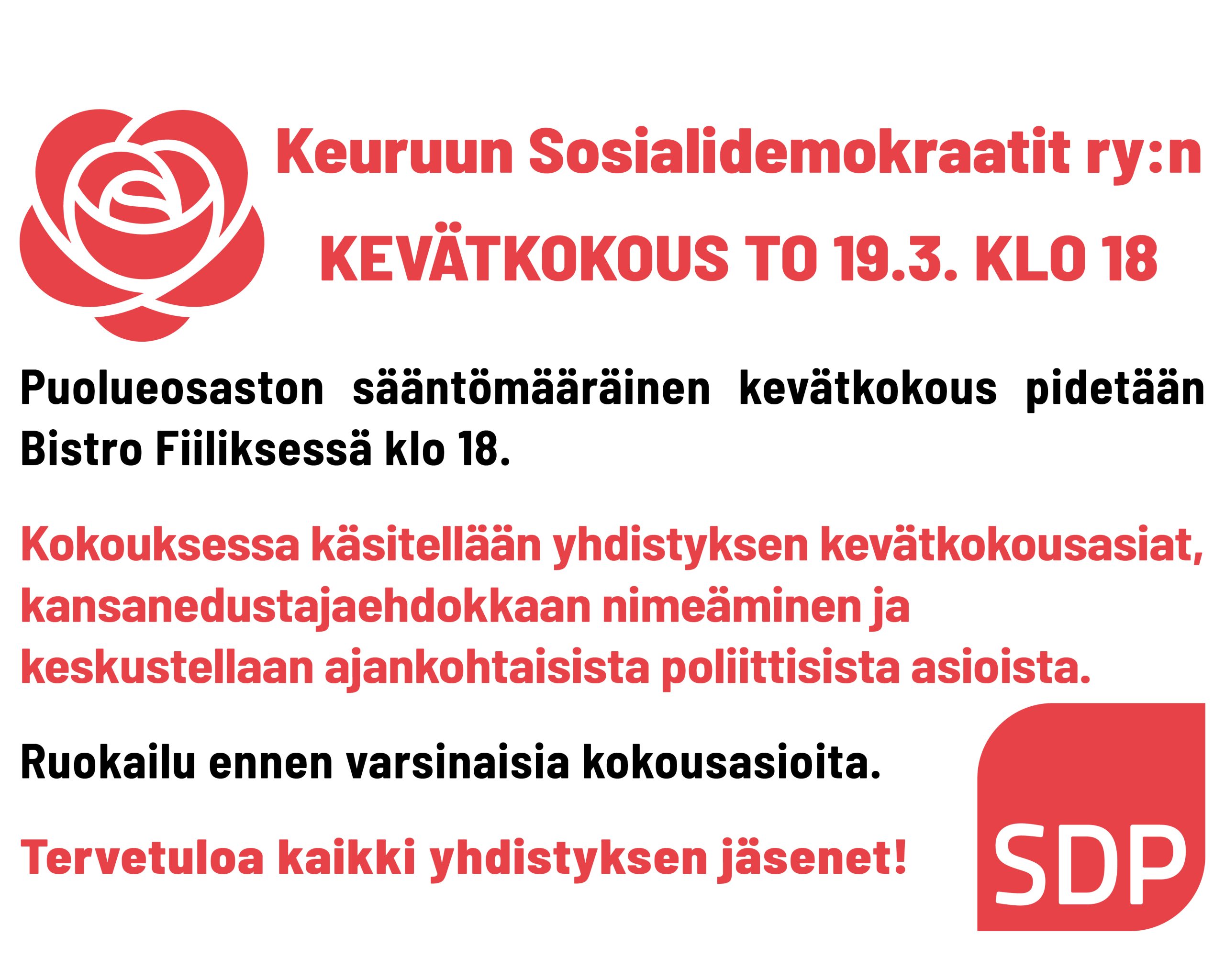 KEVÄTKOKOUS TO 19.3. KLO 18